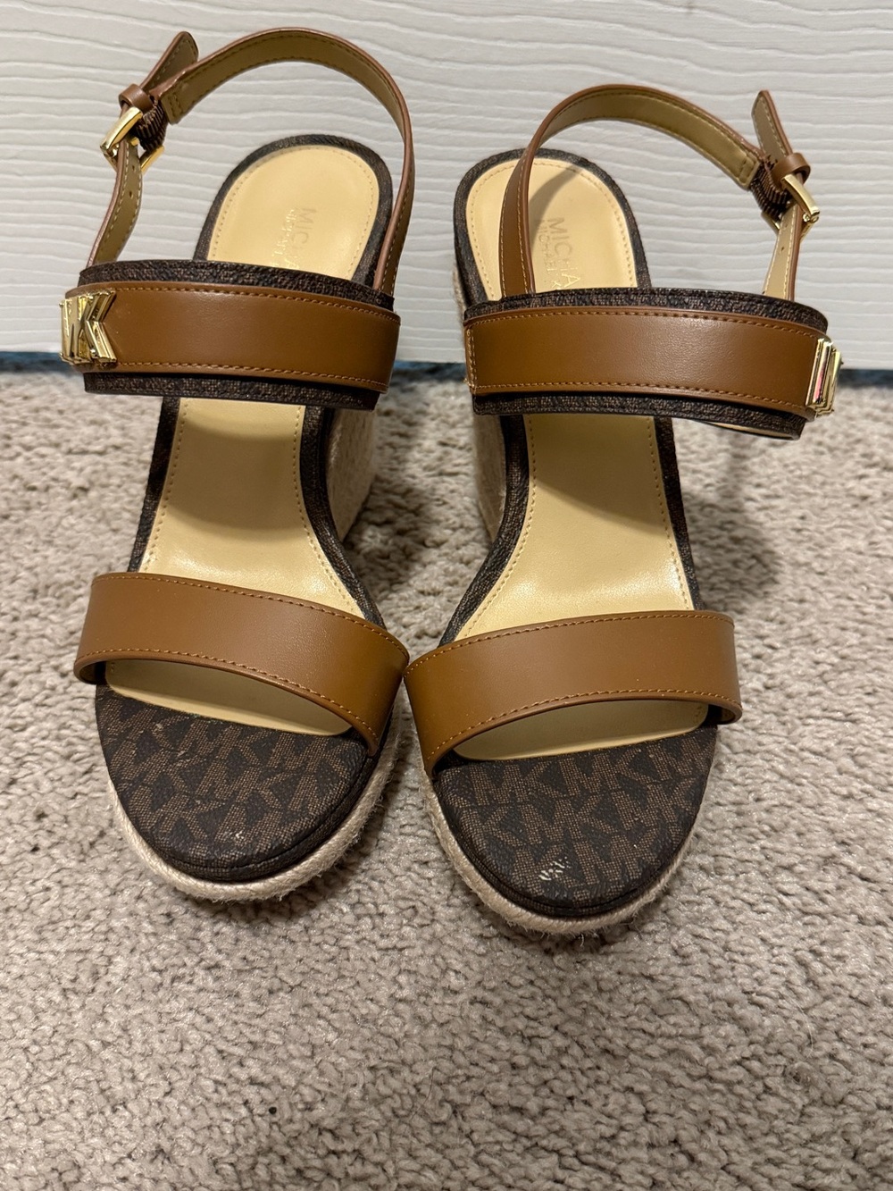Michael Kors Brown Logo Espadrille Wedge Sandals